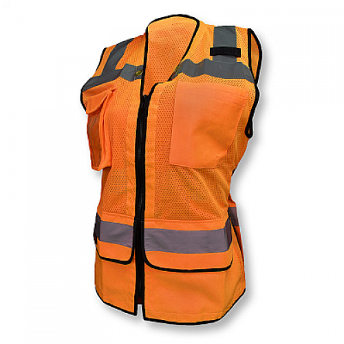 Women's Zippered Hi-Viz Orange Surveyor Vest Radians SV59W-2
